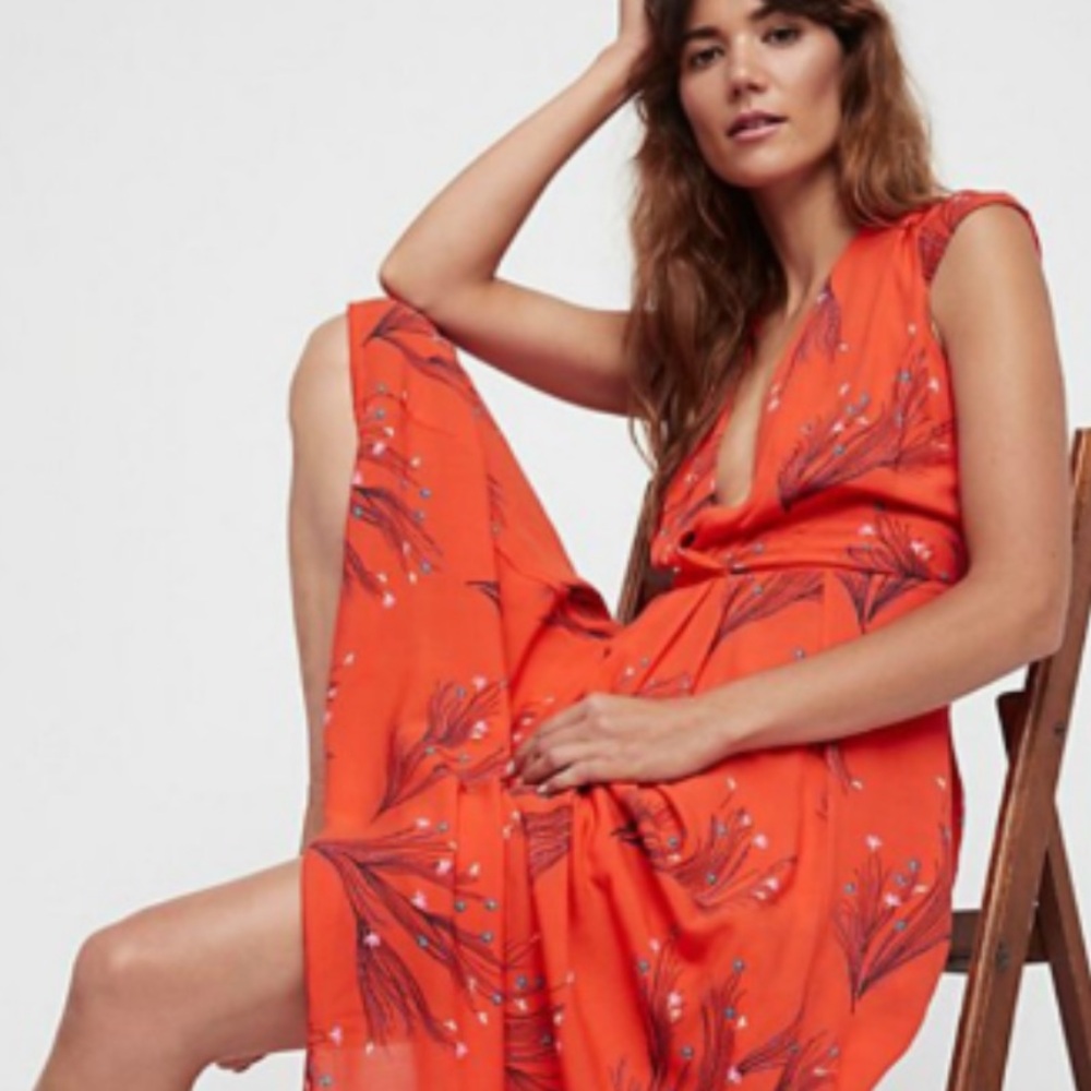 Free People Womens Printed Retro Faux-Wrap Midi Dress Size XS